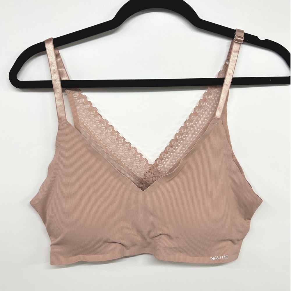 Nautica Intimates Ribbed Lace Trim Bralette Large Dusty Rose Coquette Soft Girl